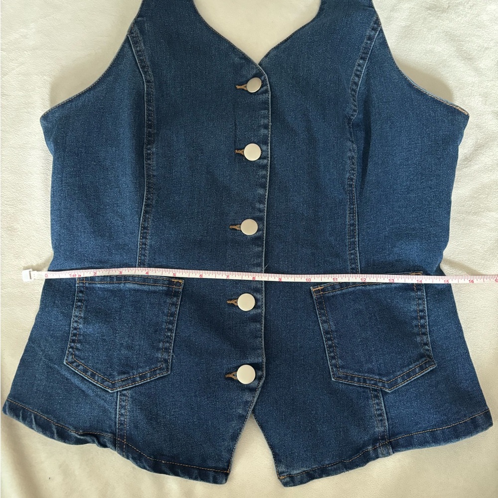 Denim Halter Top with Button Front - Picture 2 of 4